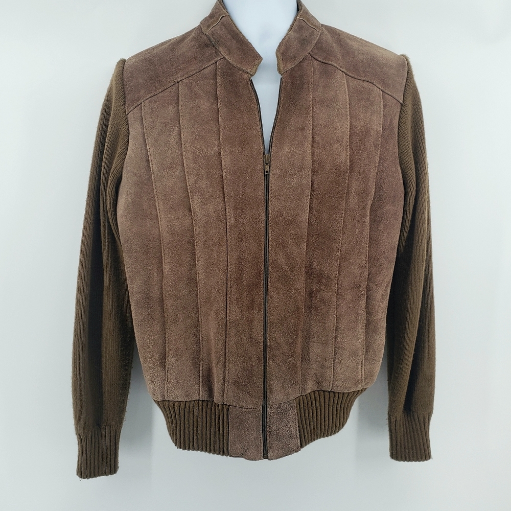 Madrigal Genuine Suede Leather Sweater Sleeves Brown Jacket L